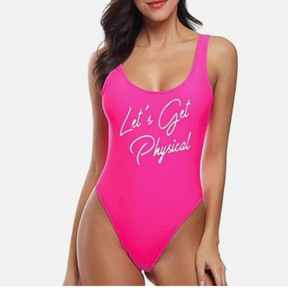 Miaiulia Swimsuit Size L Pink Scoop Neck Padding High Cut Low Back Retro 80s VTG